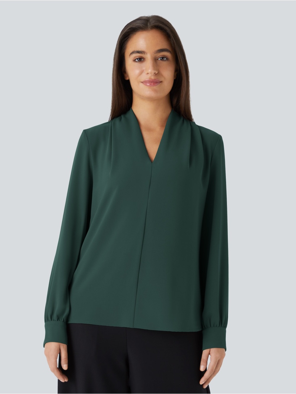 Halara Forest Green V-Neck Pintuck Shoulder Long Sleeve Women Top L Career